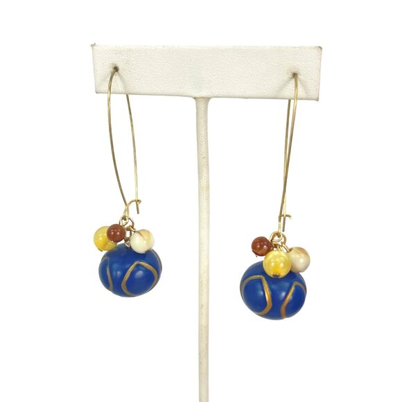 Handcrafted Boho Blue Wood Beaded Dangle Earrings - Picture 8 of 8